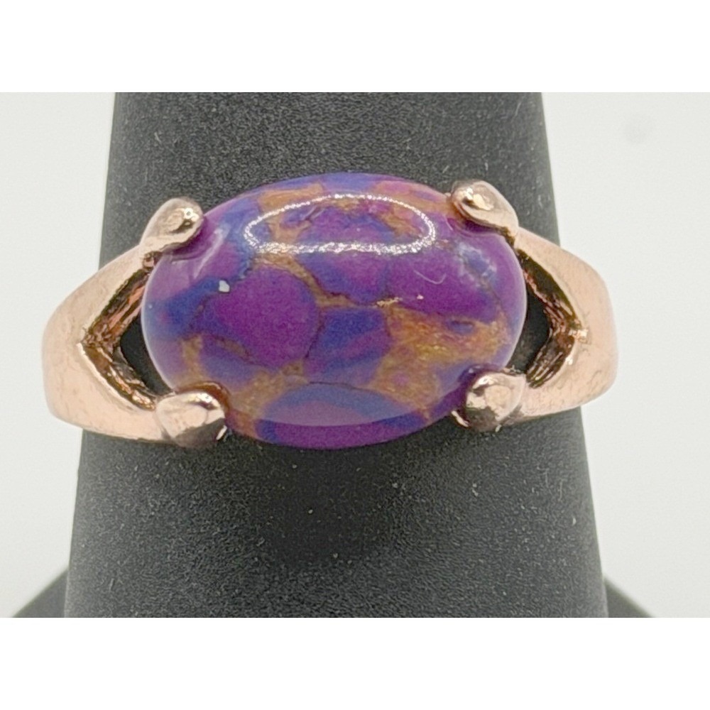 Modern Purple Composite Stone Ring Rose Gold Tone Ladies Size 9.5 New
